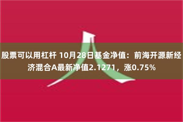 股票可以用杠杆 10月28日基金净值：前海开源新经济混合A最新净值2.1271，涨0.75%