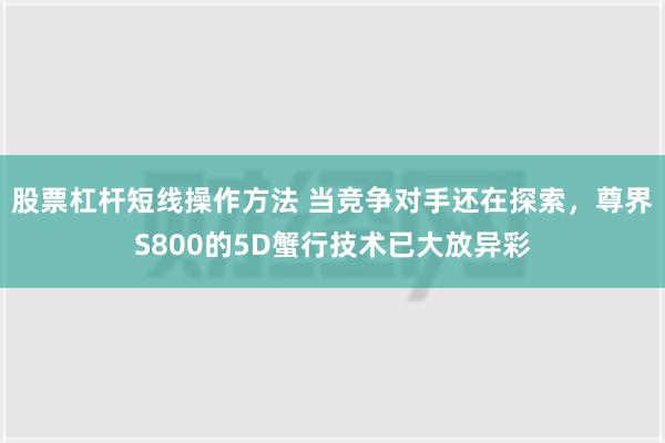 股票杠杆短线操作方法 当竞争对手还在探索，尊界S800的5D蟹行技术已大放异彩